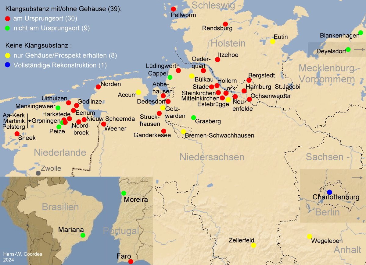 Karte der erhaltenen Schnitger-Orgeln